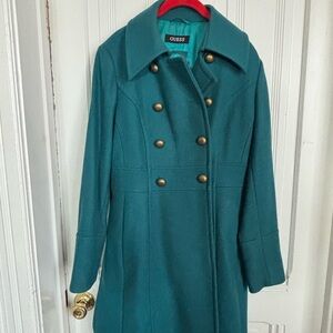 GUESS Turquoise Double-Breasted Pea Coat